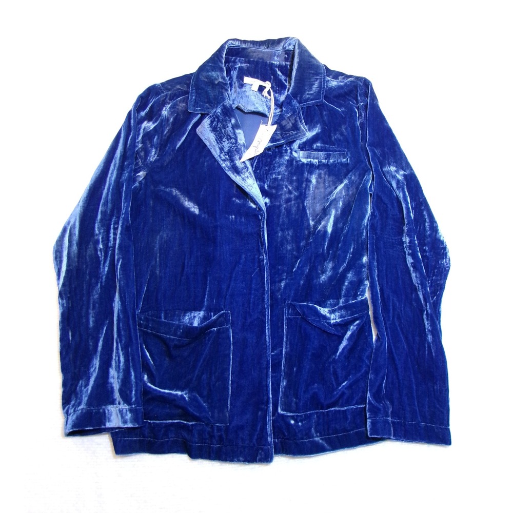Mystree Blue Crushed Velvet Open Front Jacket Blazer Small 60256 NWT